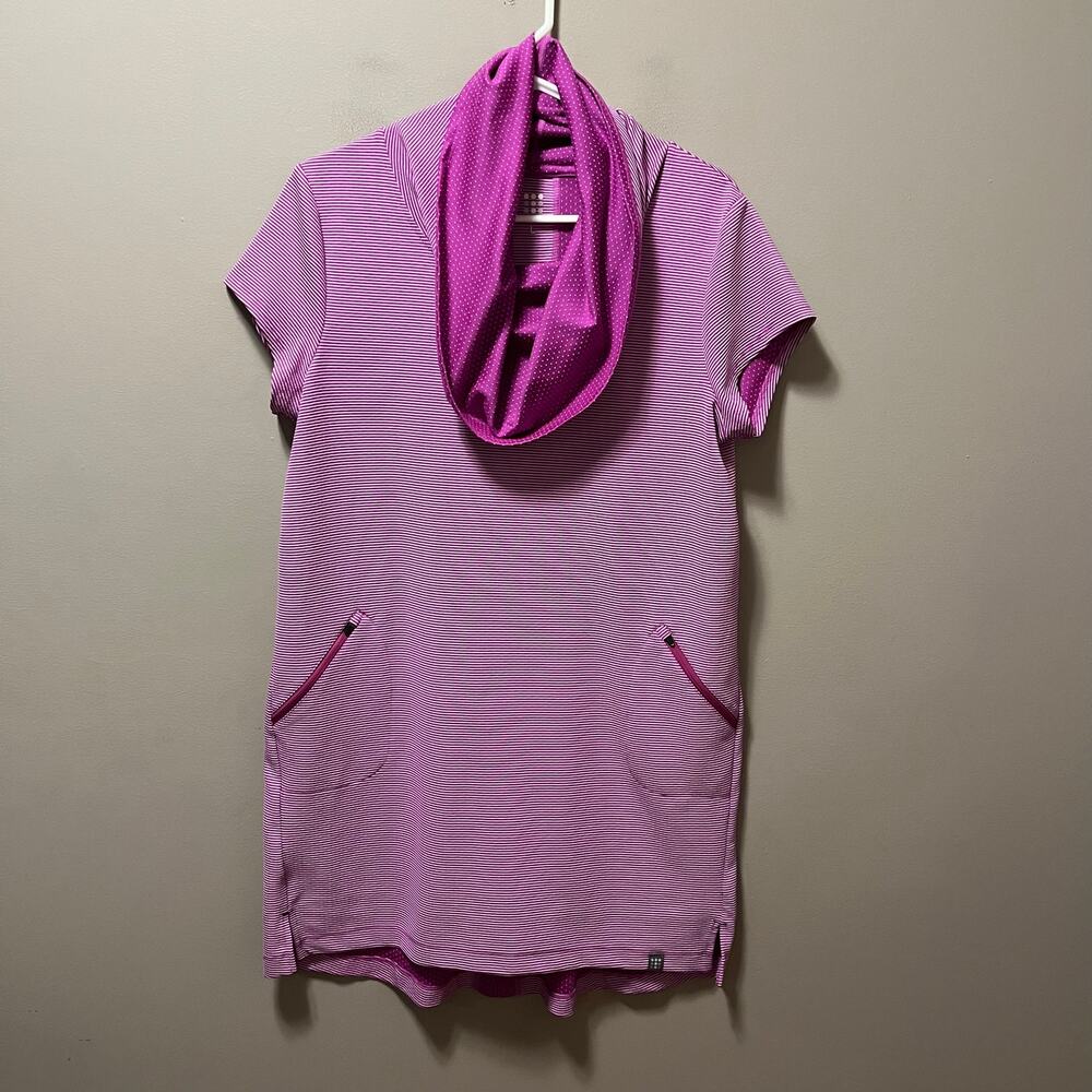 Title Nine Layli Cowl Neck Tunic Dress Size Large Purple Polka Dot